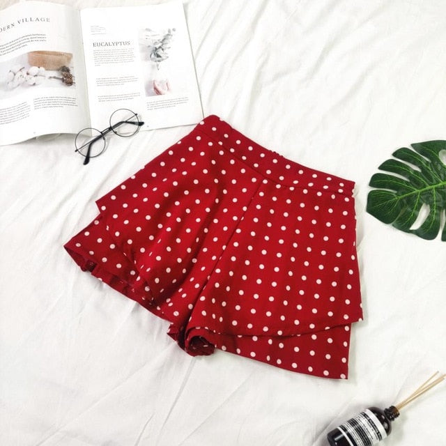 Hot Sale High Waist Women Shorts Dot Printed Korean Fashion 2019 Summer Shorts Skirts Wide Leg Hot Pants Casual Loose