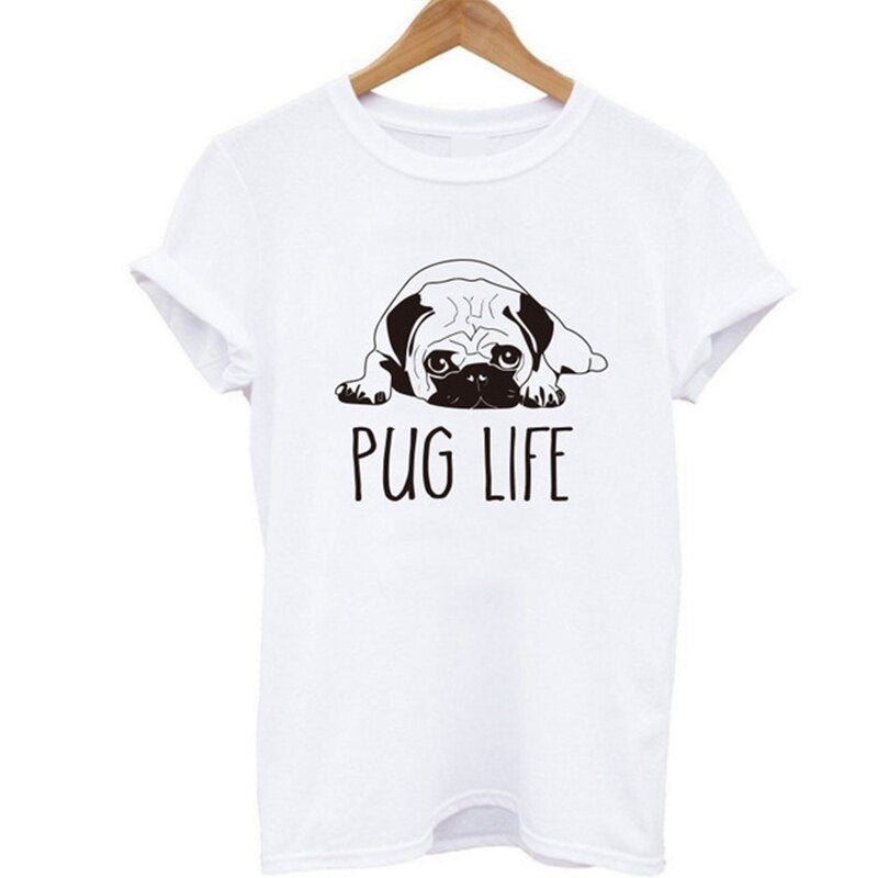 Fashion cut pug printed women T shirt