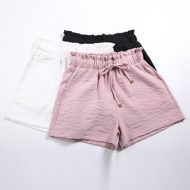 Cotton Linen Shorts Women Summer 2019