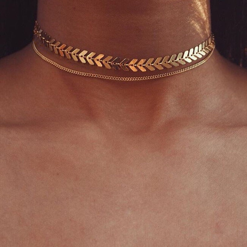 GothicMulti choker Necklace Women Flat Chain Chocker On Neck Jewelry Two Layers Necklaces Collares Fishbone Airplane Necklace