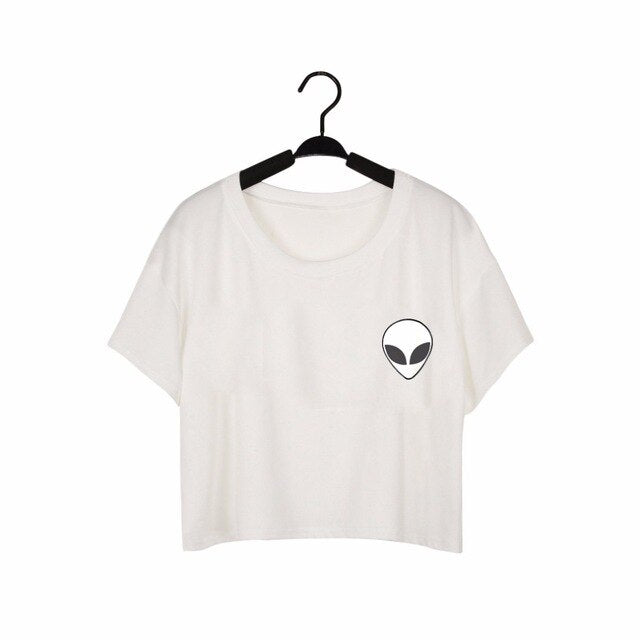 Women Loose Print Short Sleeve Tee Shirt Casual Crop Top Alien Printing T-Shirt 13 Colors