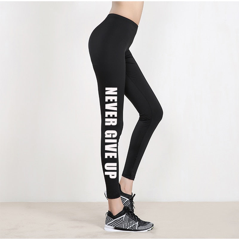 2019 Women Leggings NEVER GIVE UP printing Legging Spring Fitness legging Legins Jogging Activewear Femme Mujer Pants Plus Size
