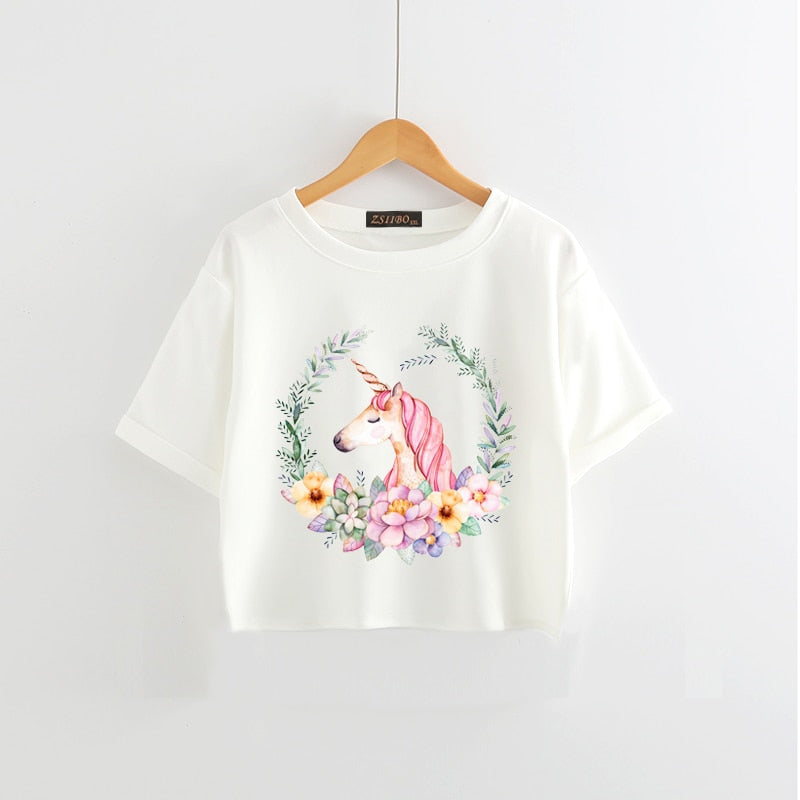 2018 autumn women's wreath Unicorn T-shirt