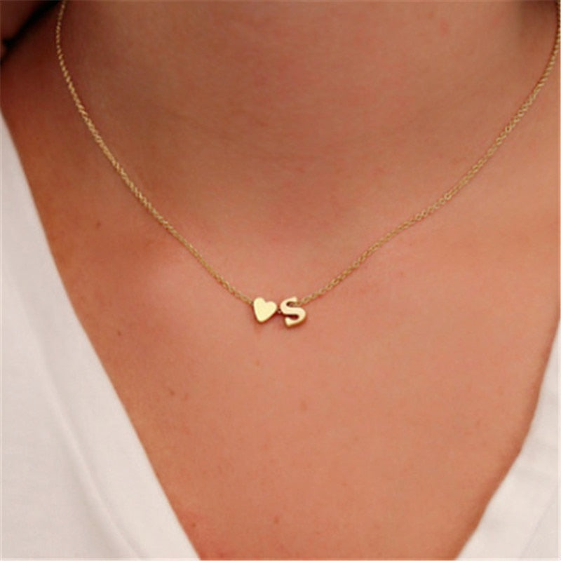 Fashion Heart Initial Necklace Personalized Letter Necklace Name Jewelry for women accessories girlfriend gift choker jewelry