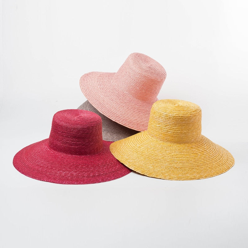 2019 New High Flat Top Big  Color Straw Straw Hat Outdoor